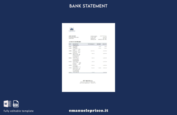 modello Excel di estratto conto bancario Kenya ABC in stile verificato